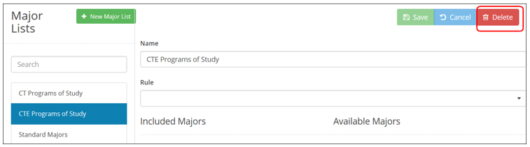 Major Lists – CFNC Campus Help Center